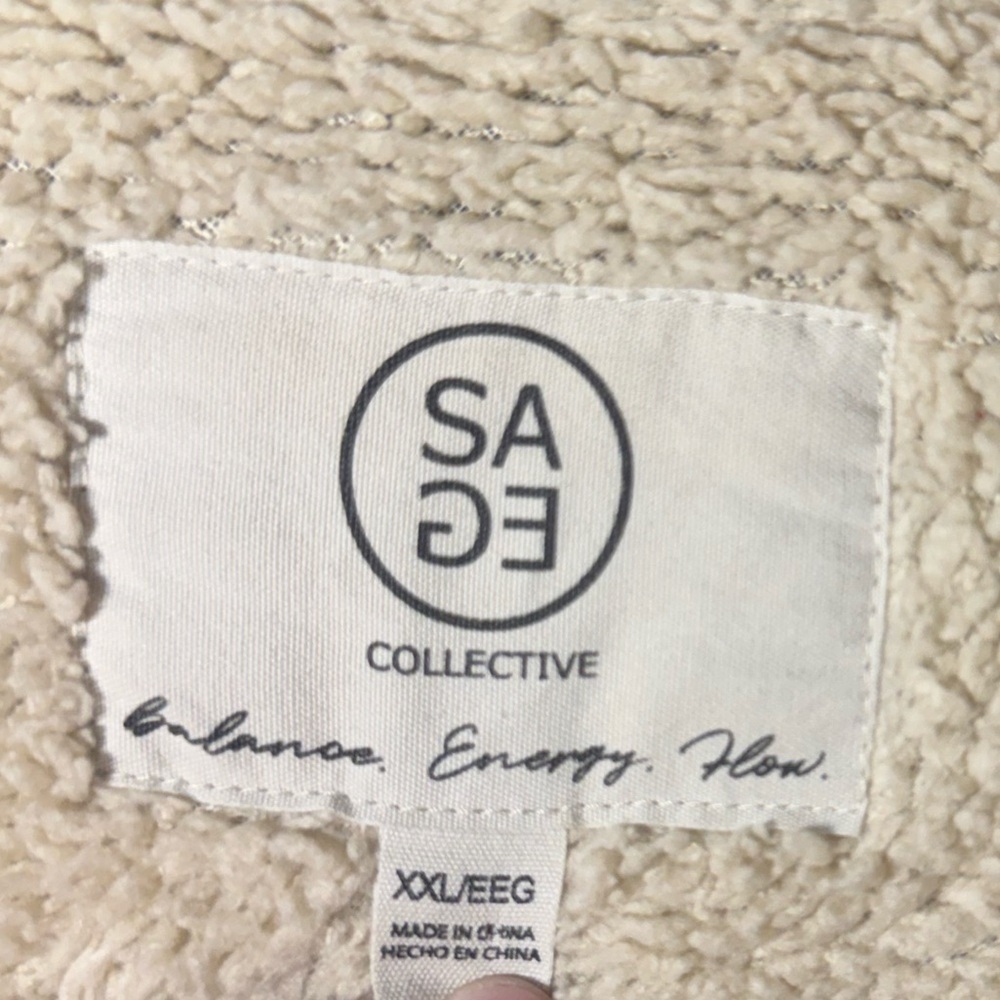 SAGE Collective Plaid Sherpa Lined Shacket Jacket Cream Black XXL - Picture 3 of 9